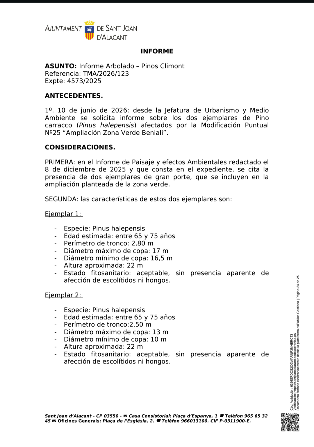 Primera pàgina de l’informe botànic municipal